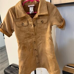 Tan Suede Button-Up Short Sleeve Dress
